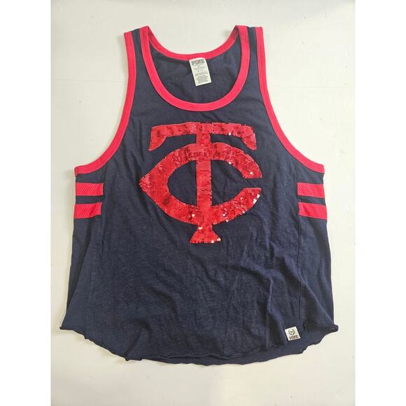 Pink Minnesota Twins Sequin Tank Navy Red Small - Picture 1 of 5